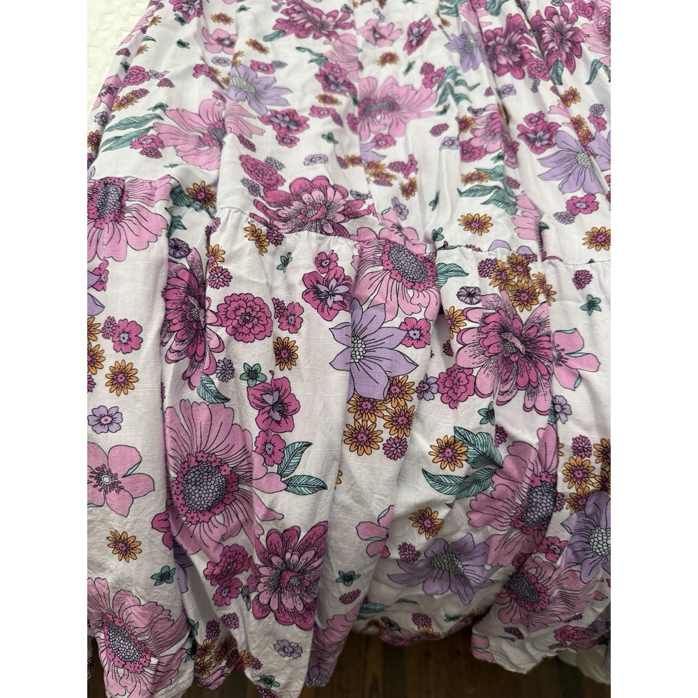 LABEL of LOVE White Pink and Purple Floral Scoop Neck Maxi Dress Women's L